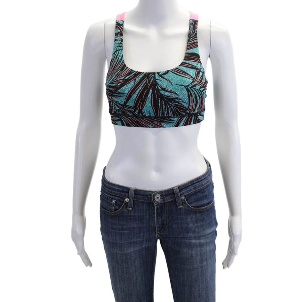 Lululemon Womens Strappy Back Leaf Printed Spotrs Bra Blue Black Pink Size 6